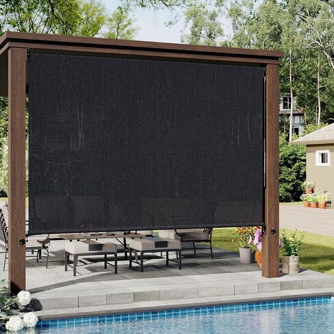 VICLLAX Outdoor Roller Shade (9' W×8' L), Patio Cordless Roller Blinds, Exterior Roll Up Shade with Spliced Design for Patio Porch Gazebo, Graphite in Saudi Arabia