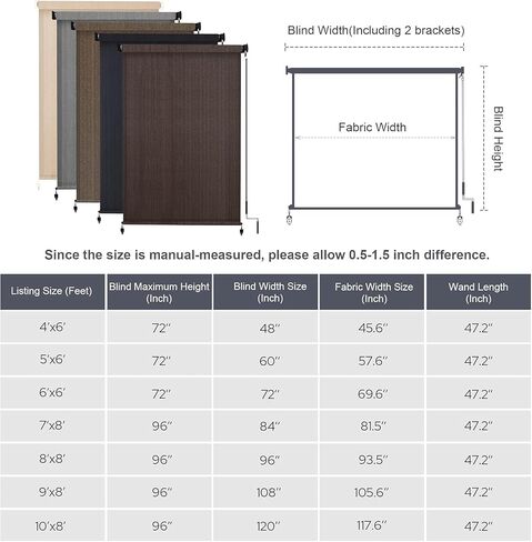 VICLLAX Outdoor Roller Shade (9' W×8' L), Patio Cordless Roller Blinds, Exterior Roll Up Shade with Spliced Design for Patio Porch Gazebo, Graphite in Saudi Arabia