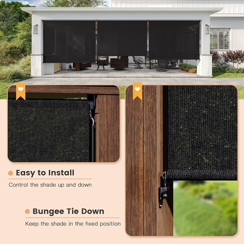 VICLLAX Outdoor Roller Shade (9' W×8' L), Patio Cordless Roller Blinds, Exterior Roll Up Shade with Spliced Design for Patio Porch Gazebo, Graphite in Saudi Arabia