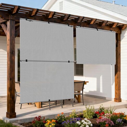 Outdoor Roller Shade 5'W x 6'H Cordless Shades Roll Up, Folding Exterior Patio Blinds, Blackout Sunshades Curtains for Outside Porch Screens, Apartment Balcony, Pergola (Brown) in Saudi Arabia