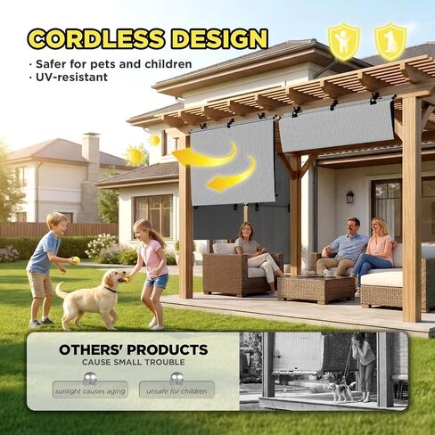 Outdoor Roller Shade 5'W x 6'H Cordless Shades Roll Up, Folding Exterior Patio Blinds, Blackout Sunshades Curtains for Outside Porch Screens, Apartment Balcony, Pergola (Brown) in Saudi Arabia