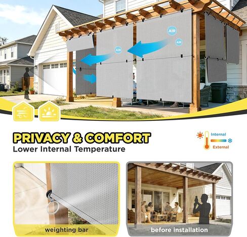 Outdoor Roller Shade 5'W x 6'H Cordless Shades Roll Up, Folding Exterior Patio Blinds, Blackout Sunshades Curtains for Outside Porch Screens, Apartment Balcony, Pergola (Brown) in Saudi Arabia