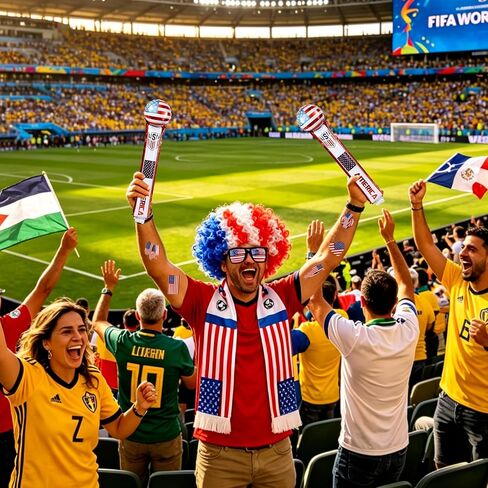 5 Pcs 2026 World Soccer Sport Cup Costume incluede Curly Hair,Sunglasses, Stickers and Scarf for USA Fans Support Kit in Saudi Arabia