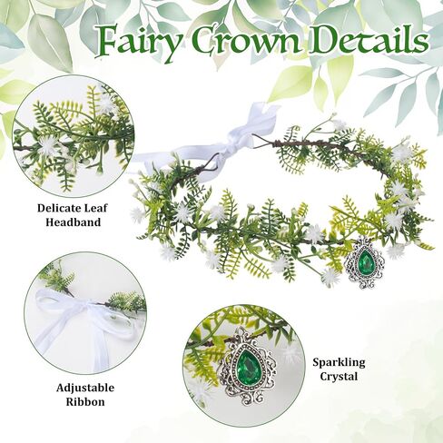 Fairy Elf Ears Cuffs Costume Set, Halloween Elves Cosplay Set with Fairy Flower Crown Headpiece, Leaf Elves Wings Ear Cuff for Renaissance Costume Medieval Tiara, Silver in Saudi Arabia