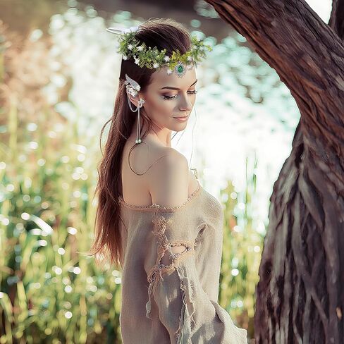 Fairy Elf Ears Cuffs Costume Set, Halloween Elves Cosplay Set with Fairy Flower Crown Headpiece, Leaf Elves Wings Ear Cuff for Renaissance Costume Medieval Tiara, Silver in Saudi Arabia