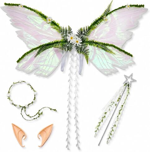 Fairy Wings Set - 4 PCS Butterfly Wings with Elf Ears, Flower Crown & Wand in Kuwait