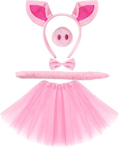 Pig Costume Accessories Set Ears-Headband-Nose-Tail-Bow-Tie-Tutu Skirt : Pig Costume Set for Kids Adult Women- for Party in Saudi Arabia