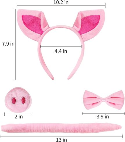 Pig Costume Accessories Set Ears-Headband-Nose-Tail-Bow-Tie-Tutu Skirt : Pig Costume Set for Kids Adult Women- for Party in Saudi Arabia