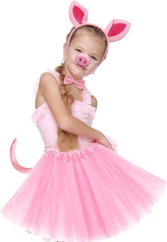 Pig Costume Accessories Set Ears-Headband-Nose-Tail-Bow-Tie-Tutu Skirt : Pig Costume Set for Kids Adult Women- for Party in Saudi Arabia