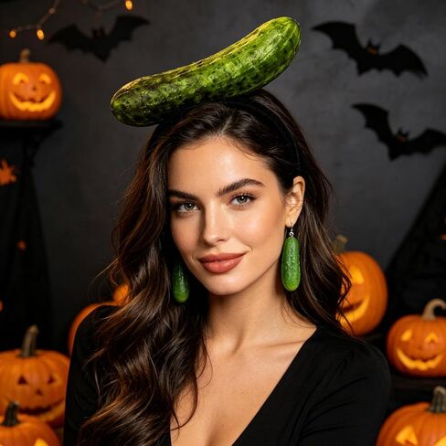 Pickle Costume, Halloween Costumes, 3 PCS Halloween Headband with Pickle Headband and Pickle Earrings, Carnival Costumes Women for Attending Halloweens and Parties Use by Those Aged 15 and Above in Saudi Arabia