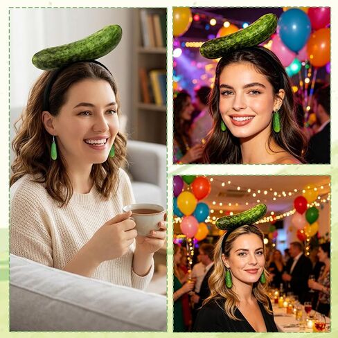 Pickle Costume, Halloween Costumes, 3 PCS Halloween Headband with Pickle Headband and Pickle Earrings, Carnival Costumes Women for Attending Halloweens and Parties Use by Those Aged 15 and Above in Saudi Arabia