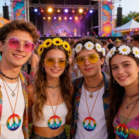 6 Pcs Hippie Accessories for Women, 60s 70s Accessories Women with 2 Peace Sign Necklace + 2 Daisy Flower Headbands + 2 Hippie Sunglasses, Hippie Costume for Carnival Vintage Party Multi in Kuwait