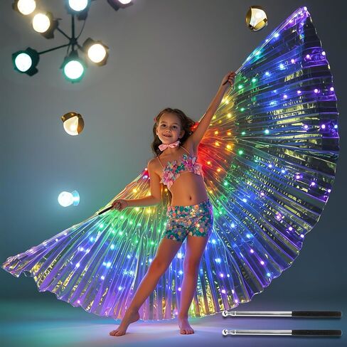 Carreuty LED Light UP Dance Wings Light Up Fairy Wings for Kids and Women, Glow Costume with Telescopic Rods, 360° 150inch Performance Wings for Halloween Cosplay Festival Rave Stage Dance in Kuwait