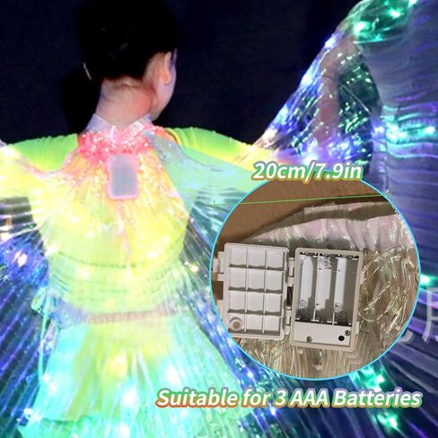 Carreuty LED Light UP Dance Wings Light Up Fairy Wings for Kids and Women, Glow Costume with Telescopic Rods, 360° 150inch Performance Wings for Halloween Cosplay Festival Rave Stage Dance in Kuwait