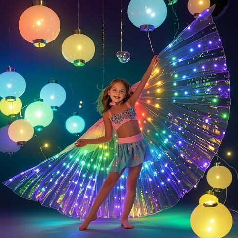 Carreuty LED Light UP Dance Wings Light Up Fairy Wings for Kids and Women, Glow Costume with Telescopic Rods, 360° 150inch Performance Wings for Halloween Cosplay Festival Rave Stage Dance in Kuwait