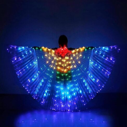 Carreuty LED Light UP Dance Wings Light Up Fairy Wings for Kids and Women, Glow Costume with Telescopic Rods, 360° 150inch Performance Wings for Halloween Cosplay Festival Rave Stage Dance in Kuwait