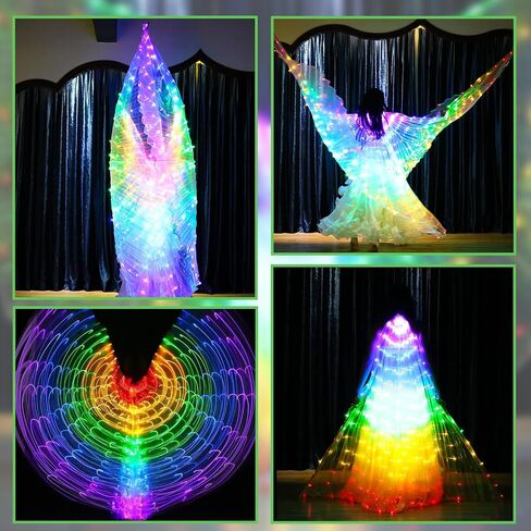 Carreuty LED Light UP Dance Wings Light Up Fairy Wings for Kids and Women, Glow Costume with Telescopic Rods, 360° 150inch Performance Wings for Halloween Cosplay Festival Rave Stage Dance in Kuwait