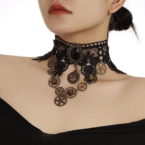 مجموعة إكسسوارات Dreuyet Steampunk من النظارات المصنوعة من الدانتيل والعتاد وسوار وأقراط للهالوين زي الحفلات القوطية الفيكتوري in Kuwait
