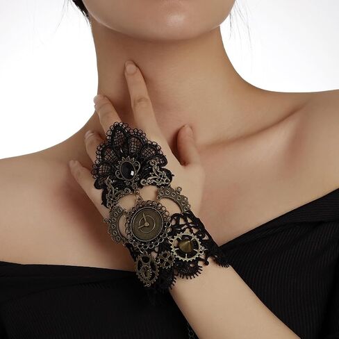 مجموعة إكسسوارات Dreuyet Steampunk من النظارات المصنوعة من الدانتيل والعتاد وسوار وأقراط للهالوين زي الحفلات القوطية الفيكتوري in Kuwait