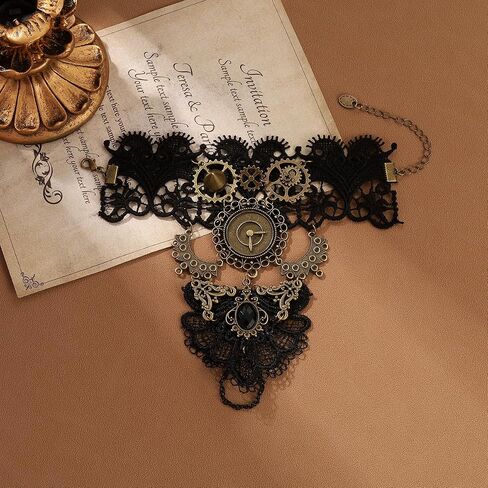 مجموعة إكسسوارات Dreuyet Steampunk من النظارات المصنوعة من الدانتيل والعتاد وسوار وأقراط للهالوين زي الحفلات القوطية الفيكتوري in Kuwait