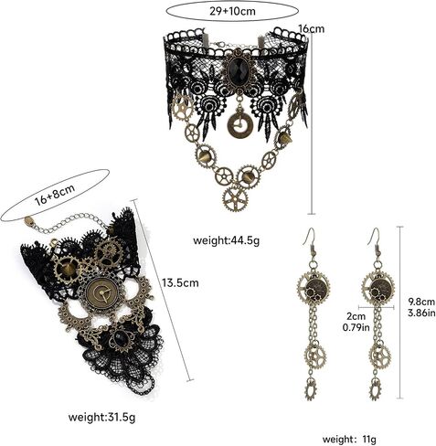 مجموعة إكسسوارات Dreuyet Steampunk من النظارات المصنوعة من الدانتيل والعتاد وسوار وأقراط للهالوين زي الحفلات القوطية الفيكتوري in Kuwait