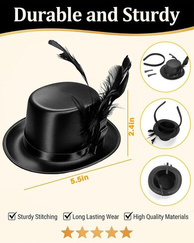 Black Mini Top Hat Headband Set, Small Top Hat with Lace Gloves and Pearl Jewelry Accessories Set, Vintage Party Costume Headpiece for Women Daily Themed Party Gathering in Saudi Arabia