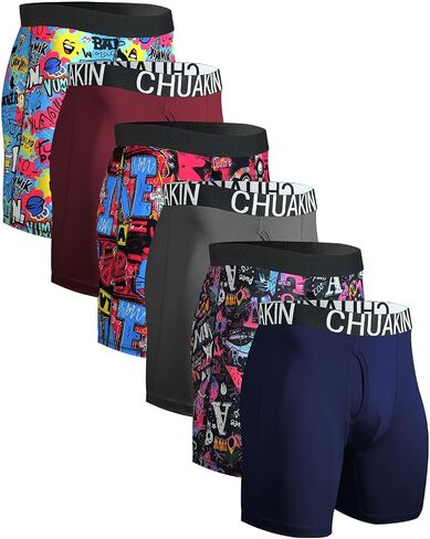 Men's Long Leg Boxer Briefs Sports Performance Breathable Underwear 6-Pack in Saudi Arabia