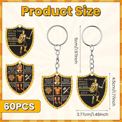 60 PCS Put on The Whole Armor of God Keychains, Christian Bulk Keychain Set, Inspirational Acrylic Religious Gifts for Men Women, Black and Gold Faith Accessories for Church Events, Father’s Day in Saudi Arabia