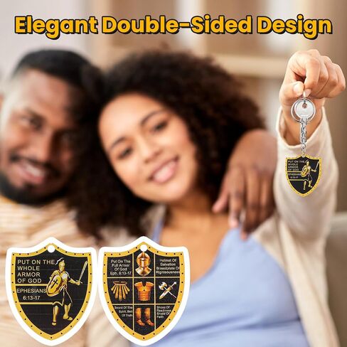 60 PCS Put on The Whole Armor of God Keychains, Christian Bulk Keychain Set, Inspirational Acrylic Religious Gifts for Men Women, Black and Gold Faith Accessories for Church Events, Father’s Day in Saudi Arabia