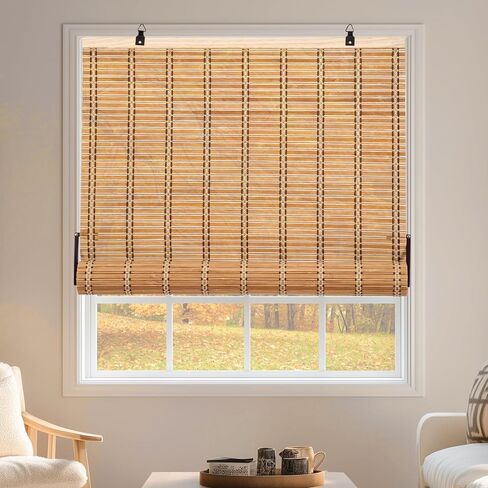 Cordless Bamboo Blinds, Bamboo Roll Up Window Shades, Light Filtering Roman Roller Shades for Interior Windows, Outdoor Patio, Home and Garden (32''W x 72''H) in Saudi Arabia