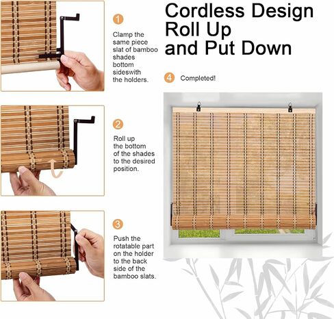Cordless Bamboo Blinds, Bamboo Roll Up Window Shades, Light Filtering Roman Roller Shades for Interior Windows, Outdoor Patio, Home and Garden (32''W x 72''H) in Saudi Arabia
