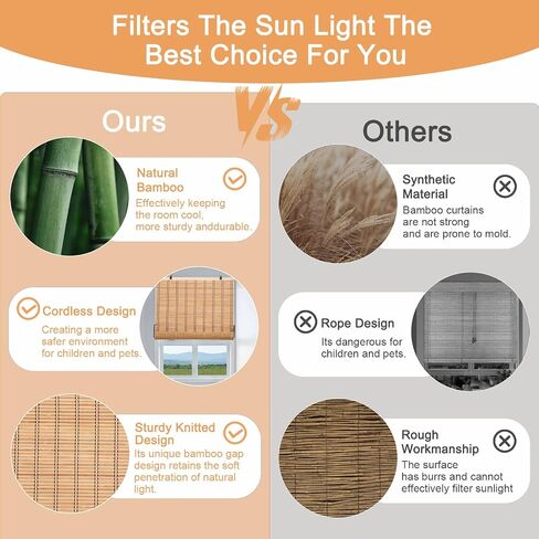 Cordless Bamboo Blinds, Bamboo Roll Up Window Shades, Light Filtering Roman Roller Shades for Interior Windows, Outdoor Patio, Home and Garden (32''W x 72''H) in Saudi Arabia