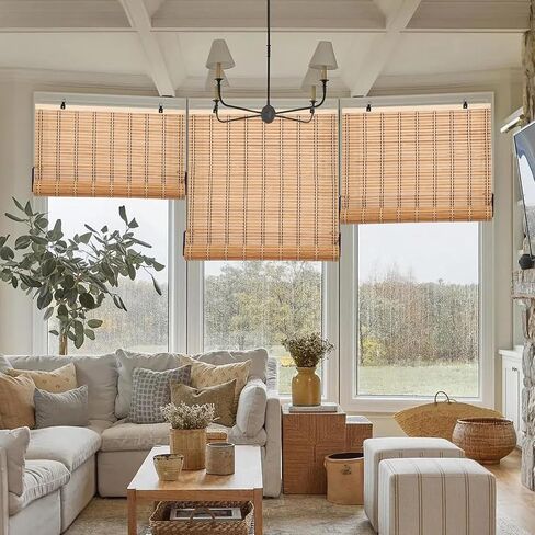 Cordless Bamboo Blinds, Bamboo Roll Up Window Shades, Light Filtering Roman Roller Shades for Interior Windows, Outdoor Patio, Home and Garden (32''W x 72''H) in Saudi Arabia