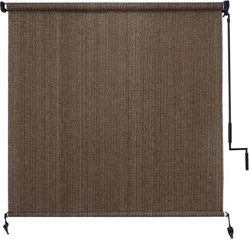 Outdoor Roller Shade 8' W x 6' H Cordless - Two Pole Splicing Design Exterior Roll Up Blinds with One-Piece 90% UV Block Fabric for Patio, Backyard, Pergola & Balcony, Mocha in Saudi Arabia