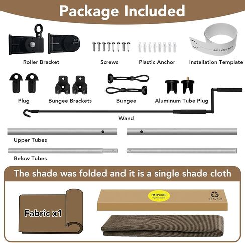Outdoor Roller Shade 8' W x 6' H Cordless - Two Pole Splicing Design Exterior Roll Up Blinds with One-Piece 90% UV Block Fabric for Patio, Backyard, Pergola & Balcony, Mocha in Saudi Arabia