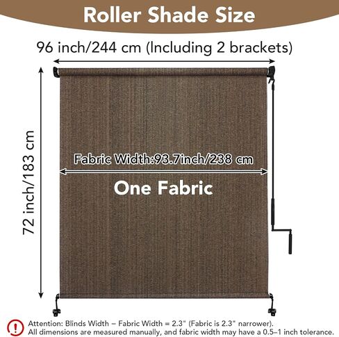 Outdoor Roller Shade 8' W x 6' H Cordless - Two Pole Splicing Design Exterior Roll Up Blinds with One-Piece 90% UV Block Fabric for Patio, Backyard, Pergola & Balcony, Mocha in Saudi Arabia