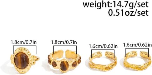 4Pcs Stacking Brown Oval Amber Open Rings Set, Punk Chunky Gold Statement Pleated Knuckle Ring for Women Vintage Charm Party Prom Finger Jewelry Gifts in Saudi Arabia