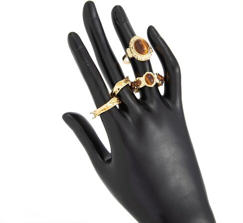 4Pcs Stacking Brown Oval Amber Open Rings Set, Punk Chunky Gold Statement Pleated Knuckle Ring for Women Vintage Charm Party Prom Finger Jewelry Gifts in Saudi Arabia