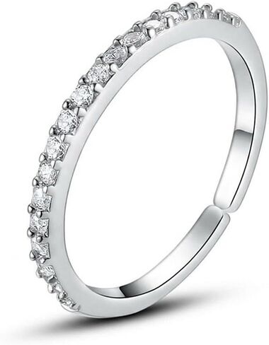 Silver Cubic Zirconia Ring for Women - Adjustable Eternity Band, Stackable Wedding Ring, Silver Plated Minimalist Jewelry for Gift in Kuwait
