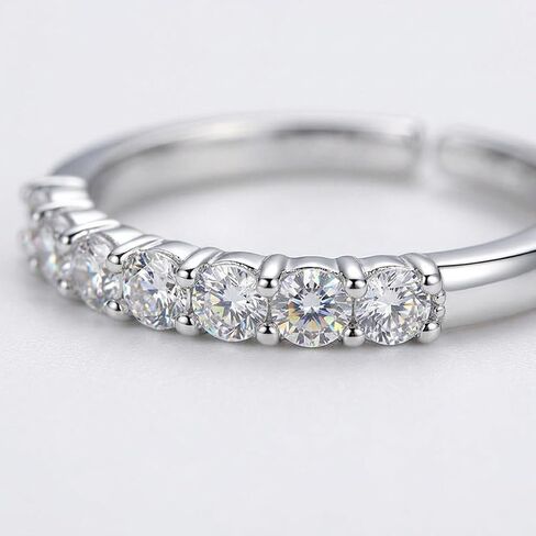 Silver Cubic Zirconia Ring for Women - Adjustable Eternity Band, Stackable Wedding Ring, Silver Plated Minimalist Jewelry for Gift in Kuwait
