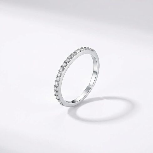 Silver Cubic Zirconia Ring for Women - Adjustable Eternity Band, Stackable Wedding Ring, Silver Plated Minimalist Jewelry for Gift in Kuwait