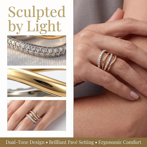 Stackable Gold Rings for Women Wavy Band Mixed Metals Dainty 14K Gold Plated Cubic Zirconia Wedding Ring Set Minimalist Promise Engagement Eternity Ring Stack Jewelry Size 5-11 in Saudi Arabia