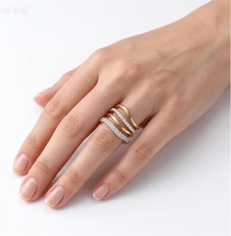 Stackable Gold Rings for Women Wavy Band Mixed Metals Dainty 14K Gold Plated Cubic Zirconia Wedding Ring Set Minimalist Promise Engagement Eternity Ring Stack Jewelry Size 5-11 in Saudi Arabia