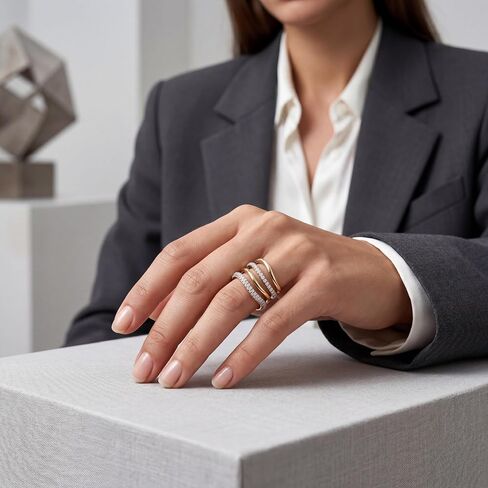 Stackable Gold Rings for Women Wavy Band Mixed Metals Dainty 14K Gold Plated Cubic Zirconia Wedding Ring Set Minimalist Promise Engagement Eternity Ring Stack Jewelry Size 5-11 in Saudi Arabia