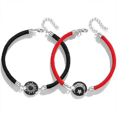 GAUEIOUR Sun Moon Couple Bracelets, Matching Braided Rope Love Jewelry for Couples, Adjustable Distance Relationship Matching His Hers Alloy Valentines Day Jewelry Gift Wrist Bracelet Set in Kuwait