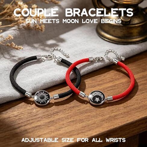 GAUEIOUR Sun Moon Couple Bracelets, Matching Braided Rope Love Jewelry for Couples, Adjustable Distance Relationship Matching His Hers Alloy Valentines Day Jewelry Gift Wrist Bracelet Set in Kuwait