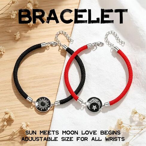 GAUEIOUR Sun Moon Couple Bracelets, Matching Braided Rope Love Jewelry for Couples, Adjustable Distance Relationship Matching His Hers Alloy Valentines Day Jewelry Gift Wrist Bracelet Set in Kuwait