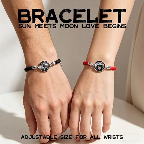 GAUEIOUR Sun Moon Couple Bracelets, Matching Braided Rope Love Jewelry for Couples, Adjustable Distance Relationship Matching His Hers Alloy Valentines Day Jewelry Gift Wrist Bracelet Set in Kuwait