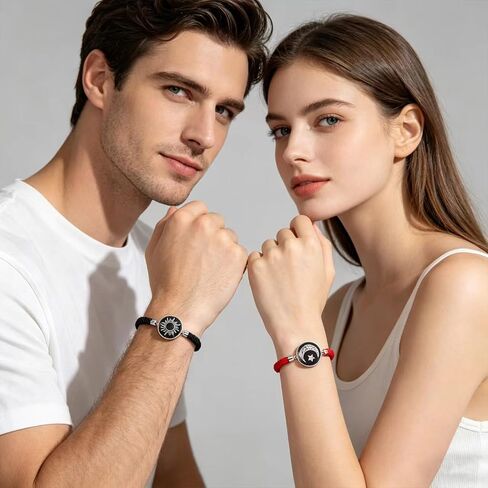 GAUEIOUR Sun Moon Couple Bracelets, Matching Braided Rope Love Jewelry for Couples, Adjustable Distance Relationship Matching His Hers Alloy Valentines Day Jewelry Gift Wrist Bracelet Set in Kuwait
