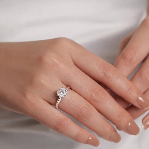 Moissanite Ring for Women, 1.8 ct Round Cut Lab Grown Moissanite Solitaire Ring, Rhodium Plated 925 Sterling Silver, Promise Engagement Ring Fine Jewelry Gift for Her in Saudi Arabia